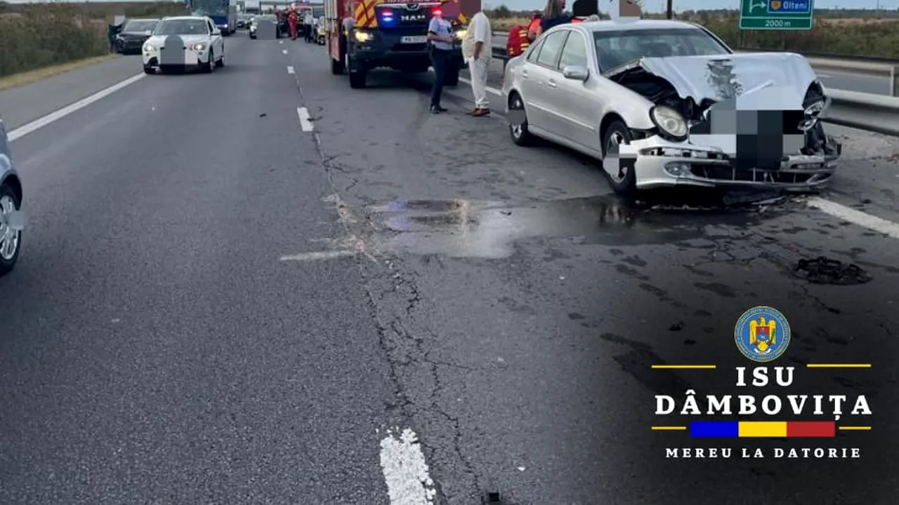 CARAMBOL cu zece mașini pe A1 Bucuresti-Pitești. Trafic oprit pe o bandă