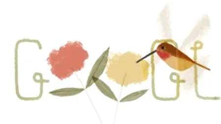 PASĂREA COLIBRI, sărbătorită de Google printr-un Doodle de ZIUA PĂMÂNTULUI 2014, alături de PEȘTELE BALON, GÂNDACUL DE BĂLEGAR, MACACUL JAPONEZ, MEDUZA și CAMELEONUL