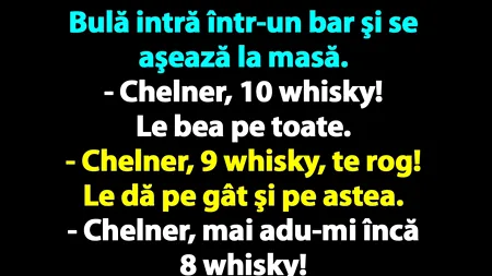 BANC | Bulă intră într-un bar şi se aşează la masă: 