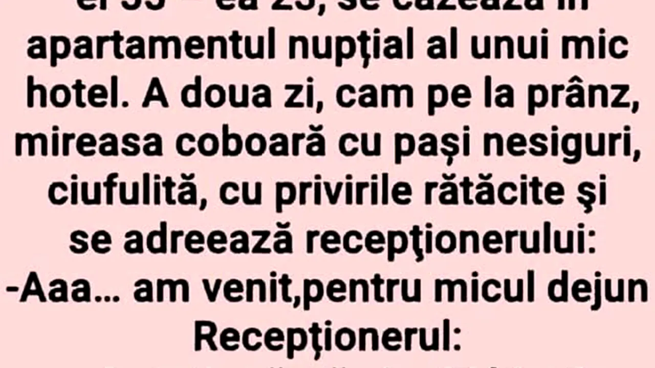 Bancul de vineri | Un cuplu de proaspăt căsătoriți - el 55, ea 23 - se cazează în apartamentul nupțial al unui mic hotel