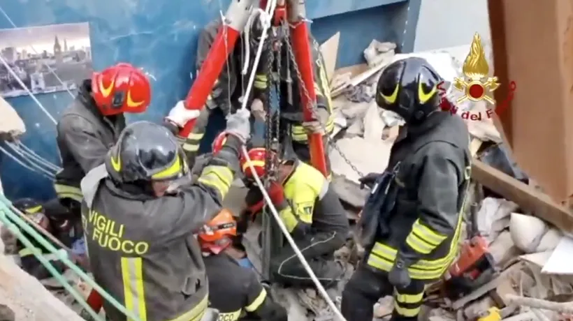 Italia: Un bloc în care locuiau mai multe familii de români s-a prăbușit în urma unei explozii. Un copil de 4 ani a murit
