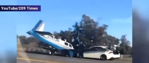 Un avion de mici dimensiuni a lovit un autoturism, pe o autostradă din SUA! Pilotul încercase o aterizare de urgență (VIDEO)