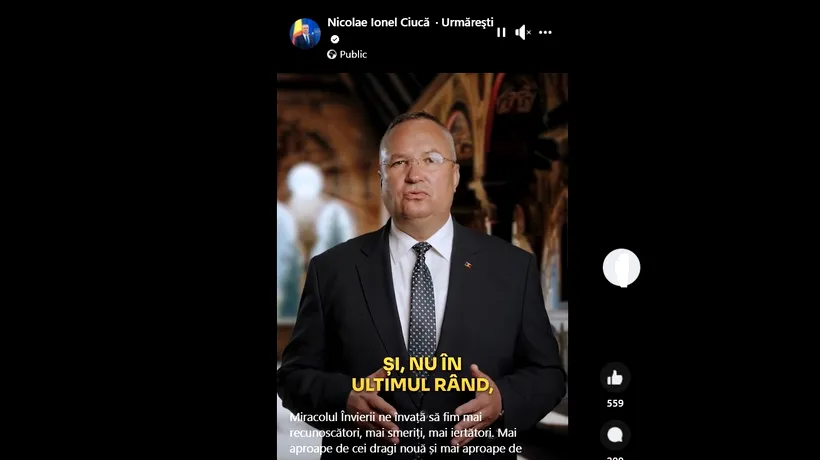 Președintele PNL, Nicolae CIUCĂ, mesaj de Sfintele PAȘTI: Vă îndemn să priviți această sărbătoare ca pe un moment de reflecție