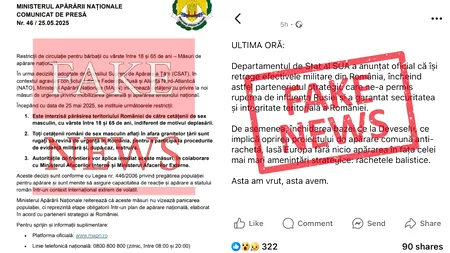 MApN semnalează două încercări de DEZINFORMARE: instituirea stării de mobilizare în România și retragerea totală a militarilor americani