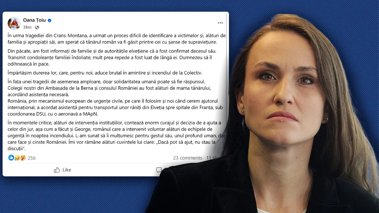 Oana Țoiu, mesaj pentru familia tânărului român care a murit în tragedia din Crans-Montana: „​Mult prea repede a fost luat de lângă ei”