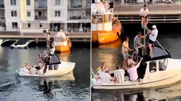 Imagini cu „cascadoria” periculoasă a unor bărbați pe o ambarcațiune mică. La ce au fost martori locuitorii Stockholmului