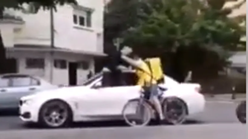 Un șofer din București a snopit în bătaie un biciclist care livra mâncare. Motivul încăierării - VIDEO