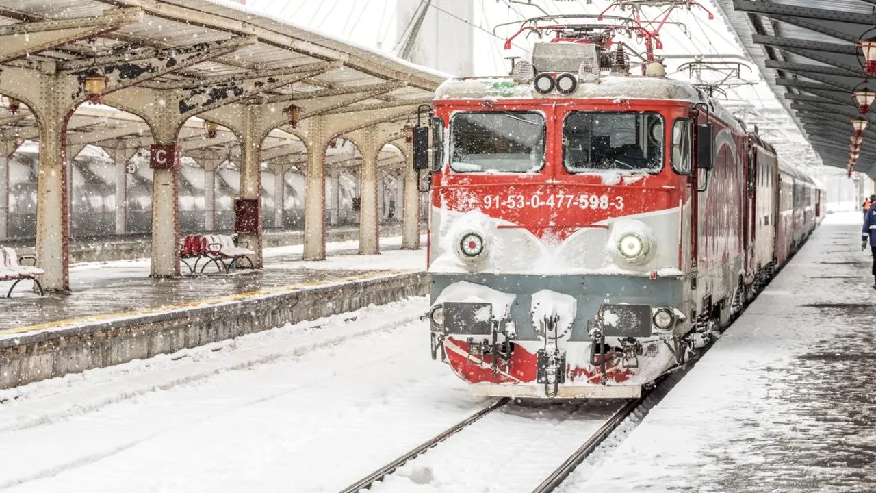Traficul feroviar se desfășoară în condiții de ninsoare și viscol în toată țara. Anunțul CFR