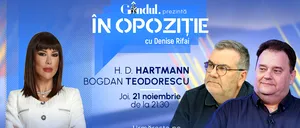 Emisiunea „În Opoziție cu Denise Rifai” începe joi, 21 noiembrie, de la ora 21.30, live pe Gândul. Invitați: H. D. Hartmann și Bogdan Teodorescu