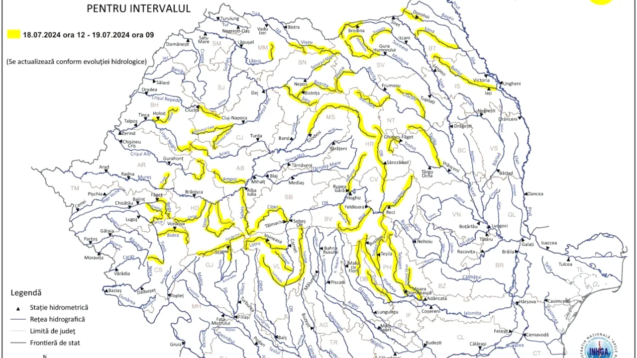 Cod galben de VIITURI în opt județe din România