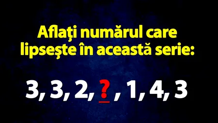 TEST IQ pentru genii | Aflați numărul care lipsește în această serie: 3, 3, 2, ? , 1, 4, 3