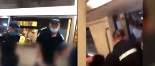 Scandal la metrou. Un tânăr a fost luat pe sus și încătușat de jandarmi, după ce a refuzat să-și pună corespunzător masca de protecție. IGJR: „Călătorul a opus rezistență” | VIDEO