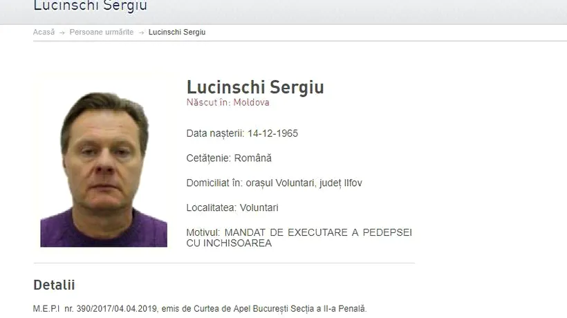 Poliția Română l-a dat în urmărire internațională pe Sergiu Lucinschi, condamnat în România
