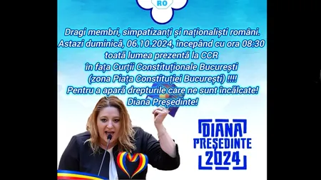 Diana ȘOȘOACĂ își cheamă susținătorii în fața CCR/Miting 