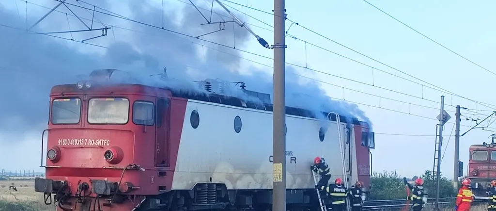 Locomotiva unui tren cu 100 de călători a luat foc în Tomșani, PRAHOVA/Cinci trenuri, blocate