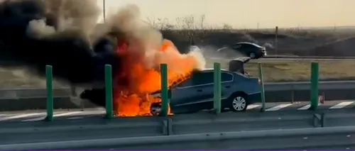 O mașină, la volanul căreia se afla o adolescentă de 18 ani, A LUAT FOC în mers pe Autostrada Soarelui