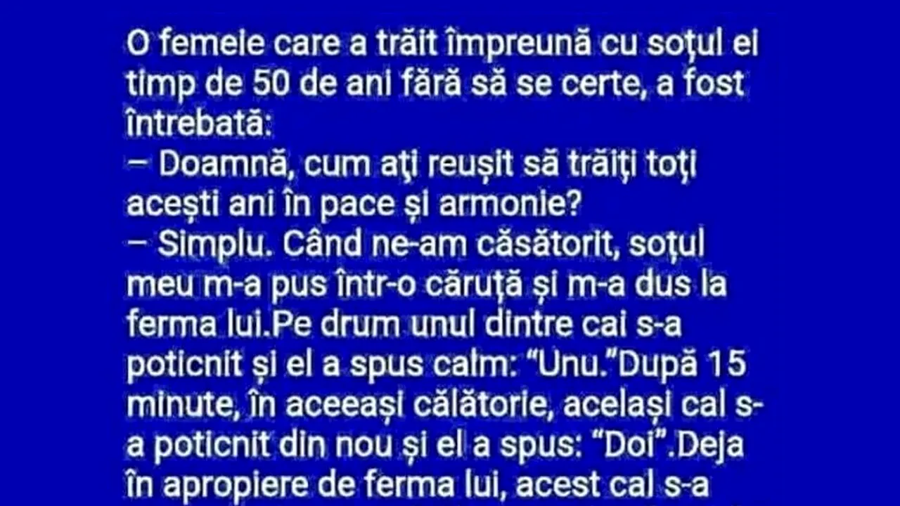 BANCUL ZILEI | Secretul unei căsnicii de 50 de ani