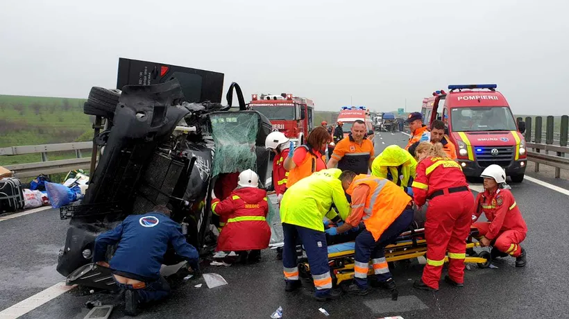 Microbuz cu zece pasageri bulgari la bord, implicat în accident pe Autostrada A1, în Timiș