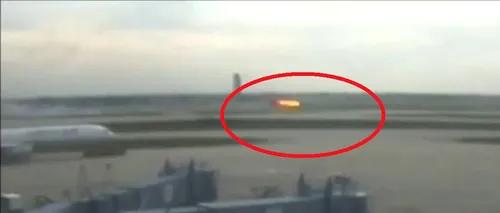 Momente de groază surprinse de camerele unui aeroport din SUA. Motorul unui avion explodează și ia foc înainte de decolare. VIDEO
