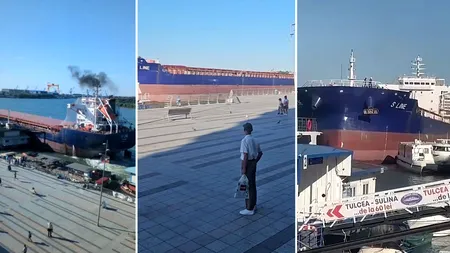Incident naval în Tulcea. Un cargo sub pavilion panamez a fost la un pas să se lovească de faleză. A izbit mai multe pontoane și ambarcațiuni. Totul sub privirile speriate ale oamenilor care au surprins momentul impactului