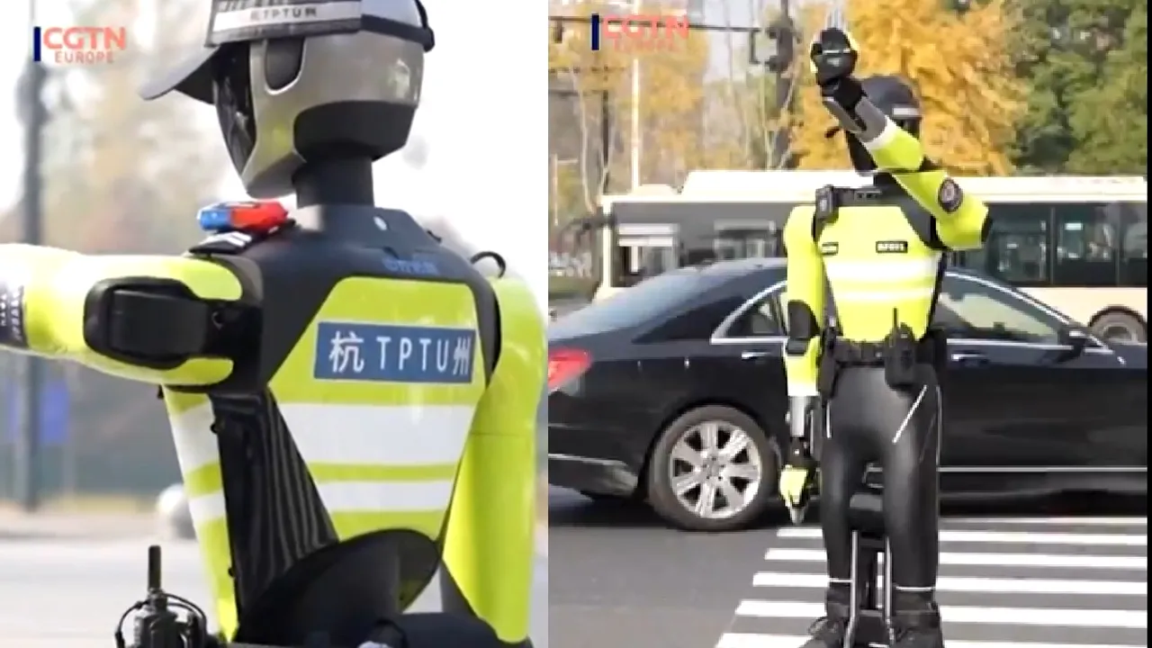 Un polițist rutier robot dirijează traficul într-un oraș din China. ”Imediat a remarcat și m-a atenționat