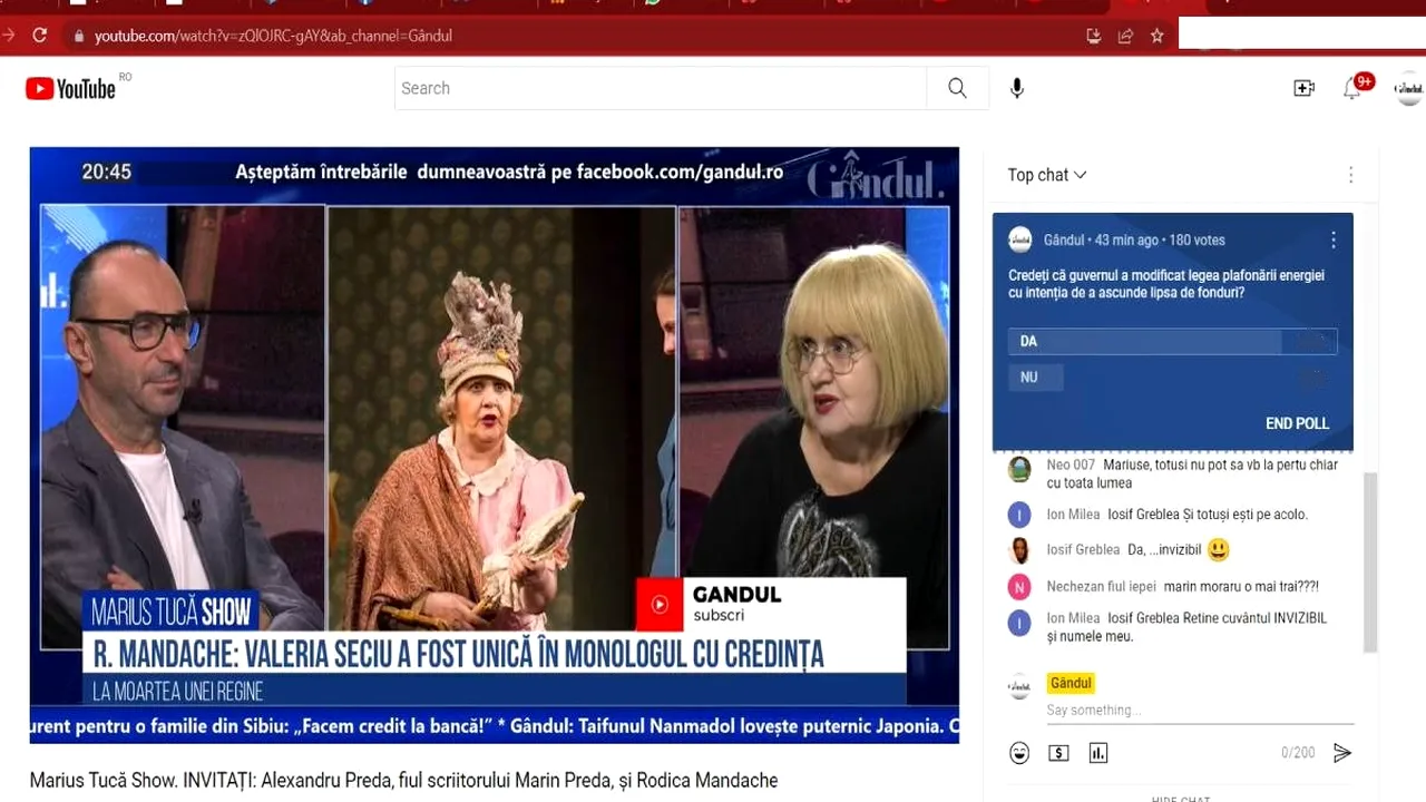 Poll Marius Tucă Show | Răspunsurile telespectatorilor la întrebarea: „Credeți că guvernul a modificat legea plafonării energiei cu intenție de a ascunde lipsa de fonduri?”