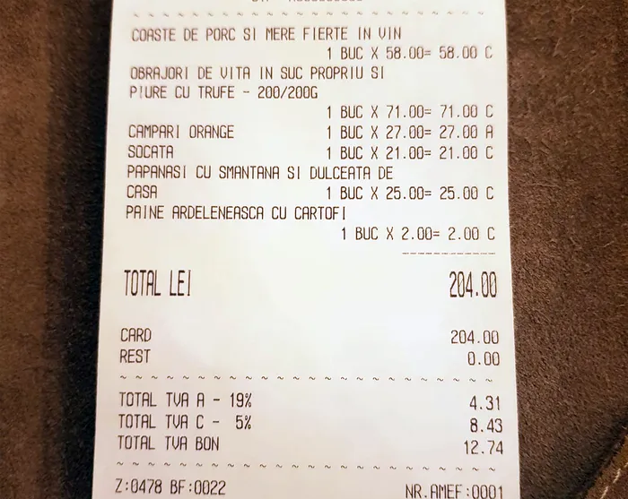 Avem nota de plată! Câți lei a dat o turistă pe o porție de obrăjori de vițel, într-un restaurant din Brașov