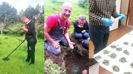 FOTO. 1.200 de monede de argint, descoperite de căutătorii de COMORI, în pădurea din Padea, Dolj