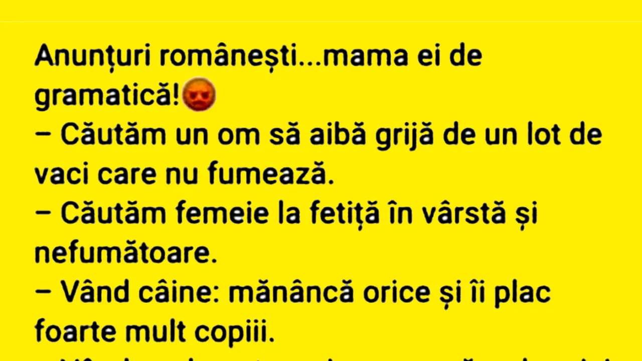 Bancul de vineri | Anunțuri românești... mama ei de gramatică
