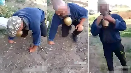 VIDEO | Cioban, umilit de un consilier local. I-a legat o talangă de gât și l-a pus să imite un berbec