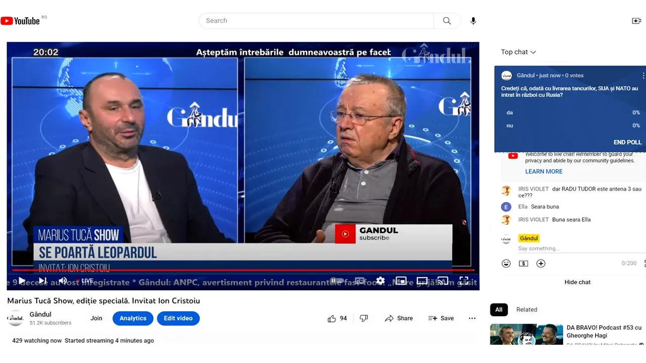 Poll Marius Tucă Show: „Credeți că, odată cu livrarea tancurilor, SUA și NATO au intrat în război cu Rusia?