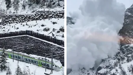 Clipe de groază -  avalanșa care a deraiat un tren în Elveția, surprinsă chiar de călătorii din tren în momentul impactului. Imagini terifiante