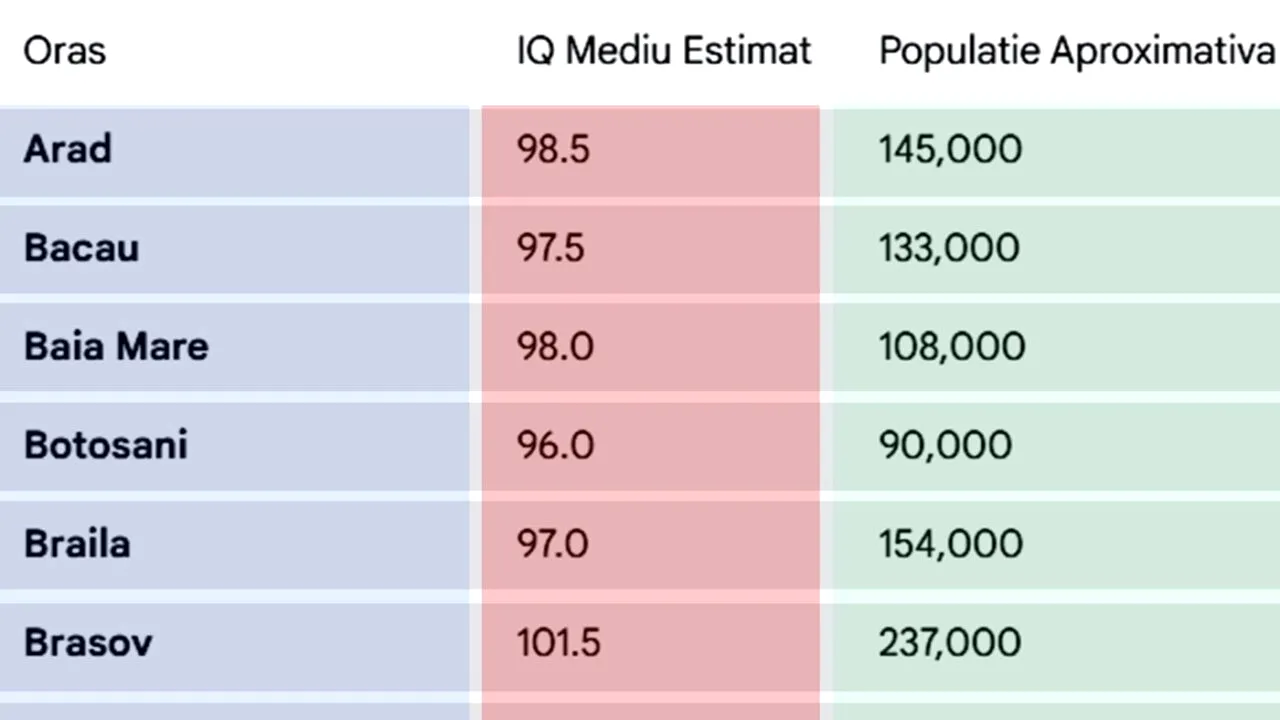 TABEL IQ | Cât de inteligenți sunt locuitorii fiecărui oraș din România. Unde se află cei mai deștepți români, de fapt