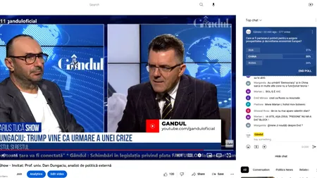 POLL Marius Tucă Show: „Care ar fi partenerul potrivit pentru a asigura prosperitatea și dezvoltarea economiei Europei?”. Au fost propuse trei state