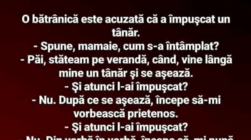 O bătrânică este acuzată că a împușcat un tânăr