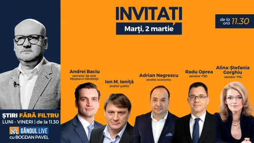 GÂNDUL LIVE. Senatoarea PNL Alina Gorghiu și analistul politic Ion M. Ioniță se află printre invitații lui Bogdan Pavel la ediția de marți, 2 martie 2021, de la ora 11.30