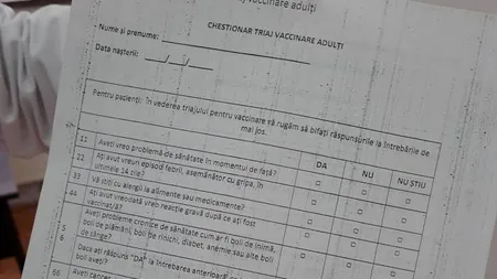 Cum arată formularul care trebuie completat în zona de triaj atunci când te vaccinezi anti-COVID (FOTO)