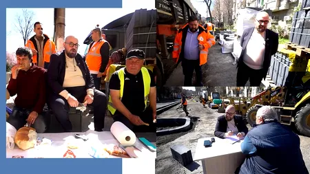 Piedone ia prânzul cu muncitorii, pe bordură / „Ce faceți dumneavoastră în sectorul ăsta, nimeni nu a făcut”