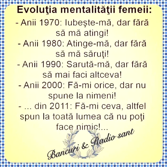 BANCUL ZILEI | Cum a evoluat mentalitatea femeii, din 1970 până acum