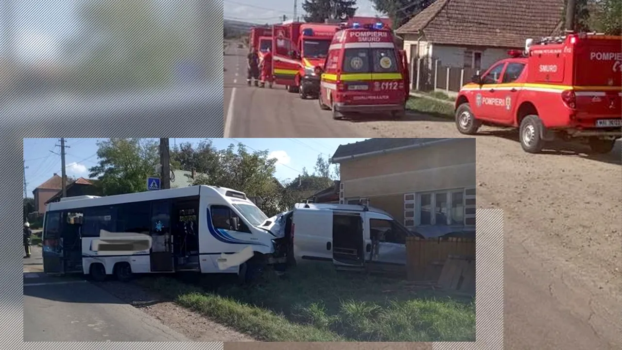 GRAV accident rutier pe un drum din Mureș, soldat cu 12 răniți, între care un copil. Un microbuz a lovit din spate un autoturism