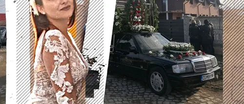 VIDEO | Adela, polițista care s-a împușcat în cap, înmormântată fără slujbă în biserică. Fotografia din ziua nunții, lipită pe mașini