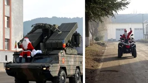 Moș Crăciun, surprins în timp ce se deplasa cu un vehicul militar în garnizoana Cluj-Napoca