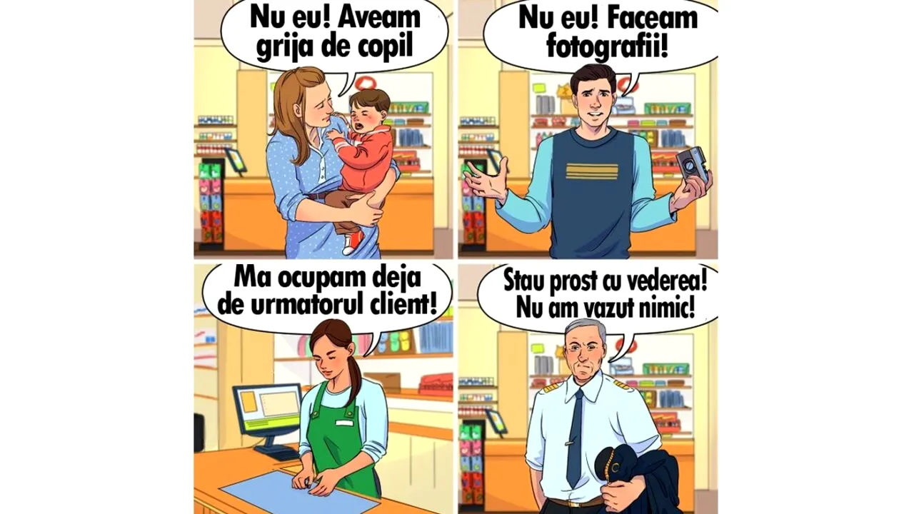 Test de inteligență | Care dintre cei 4 oameni din imagine a furat portofelul din Mega Image?