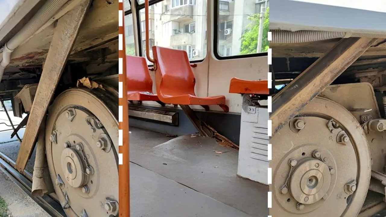 Imagini cu „Tramvaiul Groazei” care a fost străpuns de o șină și a rănit un călător. „Nu mai sunt electrozi de sudat liniile de o lună”