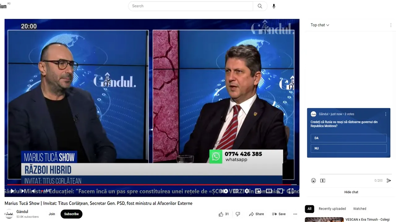 POLL Marius Tucă Show: „Credeți că Rusia va reuși să răstoarne guvernul din Republica Moldova?”