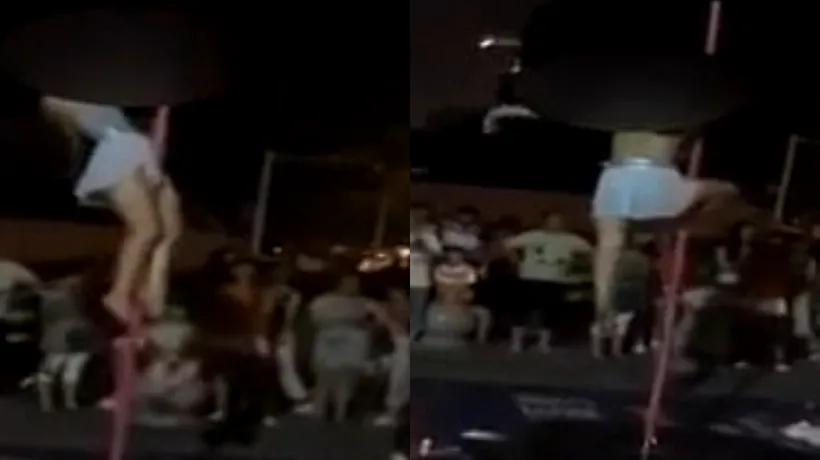 INCREDIBIL. Scene șocante lângă o școală: O dansatoare la bară se mișcă lasciv în timp ce doi copii aplaudă - VIDEO