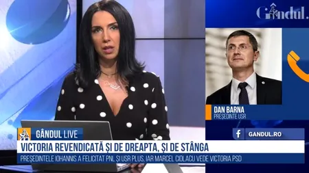 GÂNDUL LIVE. Dan Barna, președintele USR: „Nicușor Dan nu are cum să obțină rezultate cu rămășițele clanului Firea-Pandele”