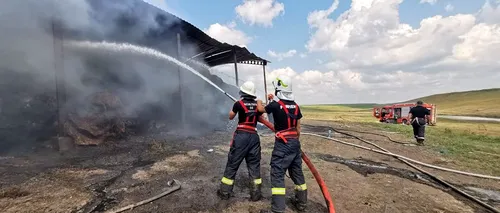 Un depozit de furaje din Botoșani arde de peste 24 de ore. Peste 50 de pompieri se luptă cu flăcările (FOTO)