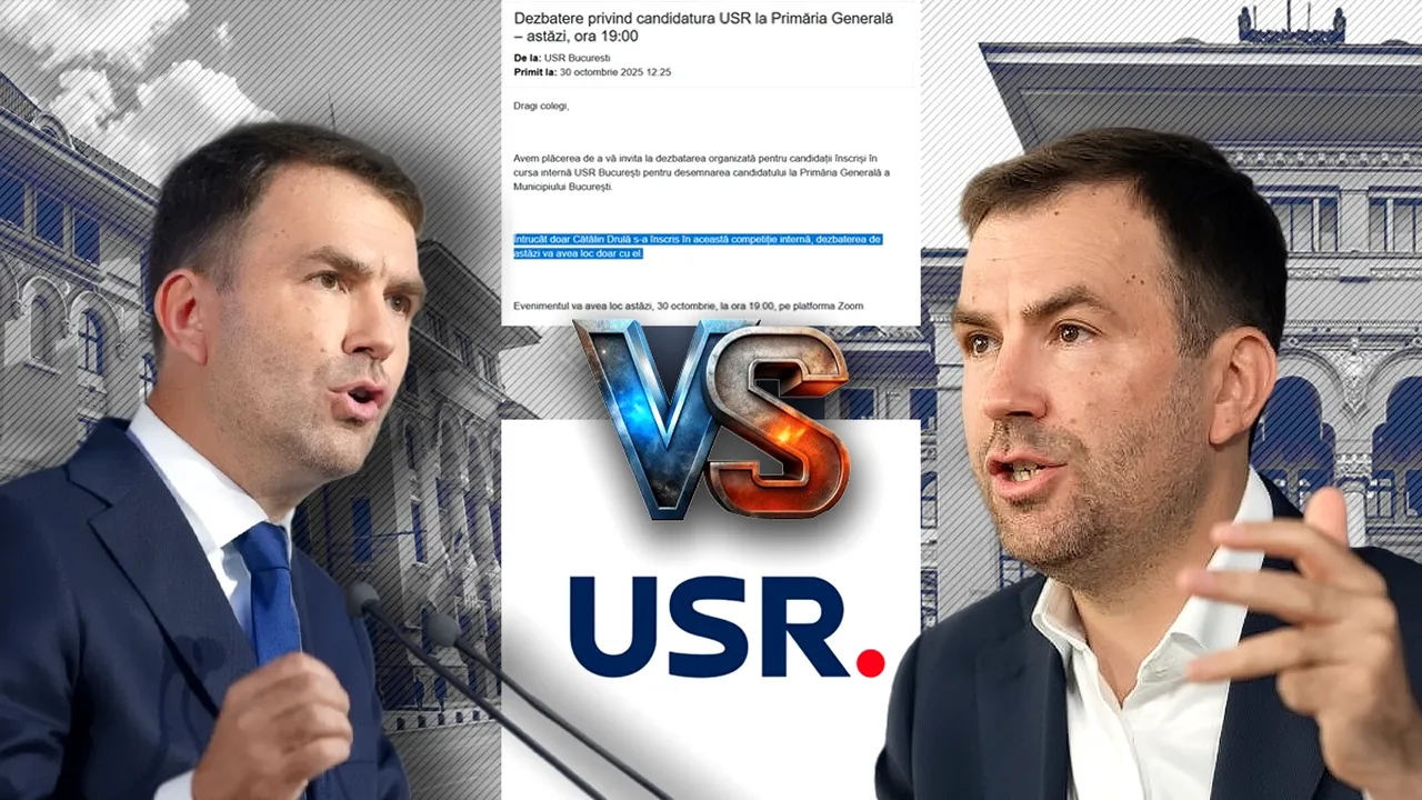 Cătălin Drulă se confruntă cu el însuși în lupta internă a USR pentru candidatura la Primăria București. Dezbaterea Drulă vs. Drulă a avut loc joi, se anunță într-un email intern al USR