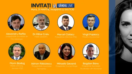 GÂNDUL LIVE | Prefectul județului Suceava și edilul primului oraș carantinat din România, printre invitații Emmei Zeicescu, în ediția din 31 martie, de la 11.30